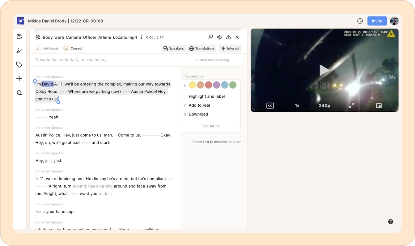 the transcript interface in Reduct