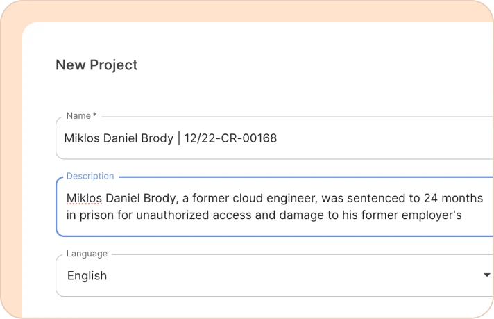 Project name and description in Reduct