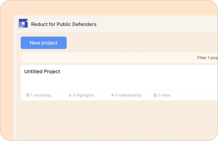 The project page in Reduct