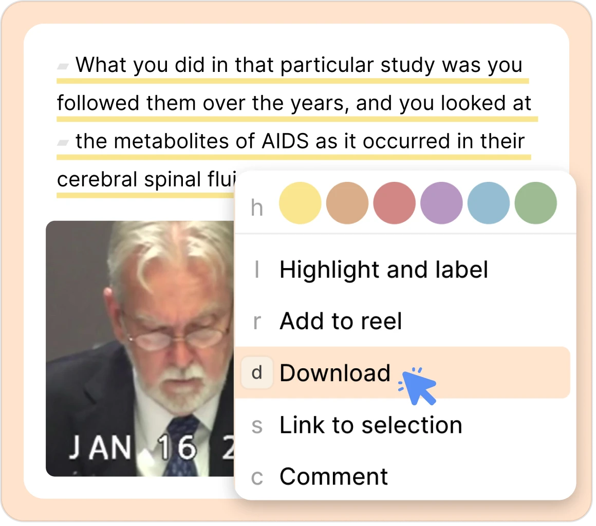 select-tx-download select the transcript to download the video in Reduct