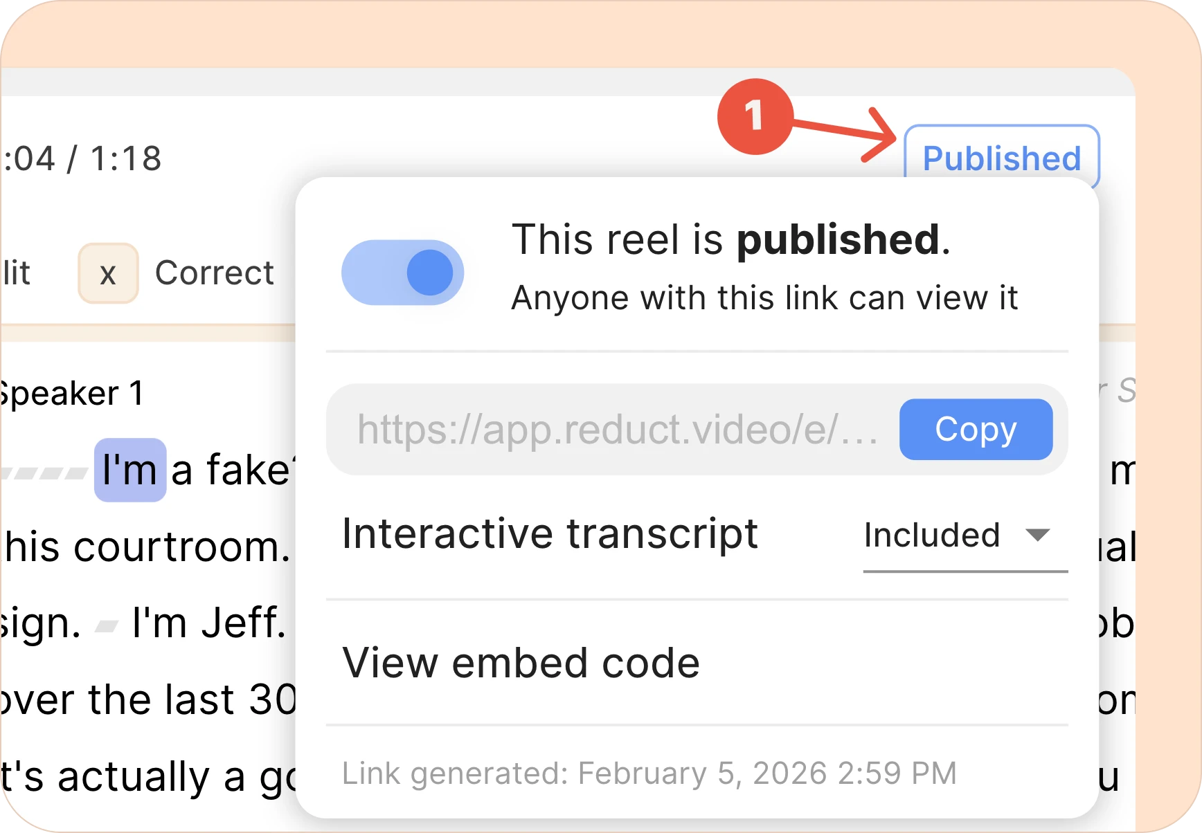 Reel publish toggle in Reduct