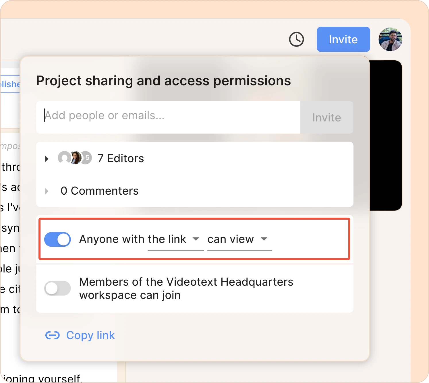 Anyone with the link can view toggle in Reduct
