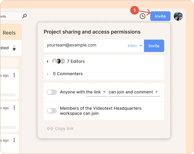 The project invitation modal in Reduct