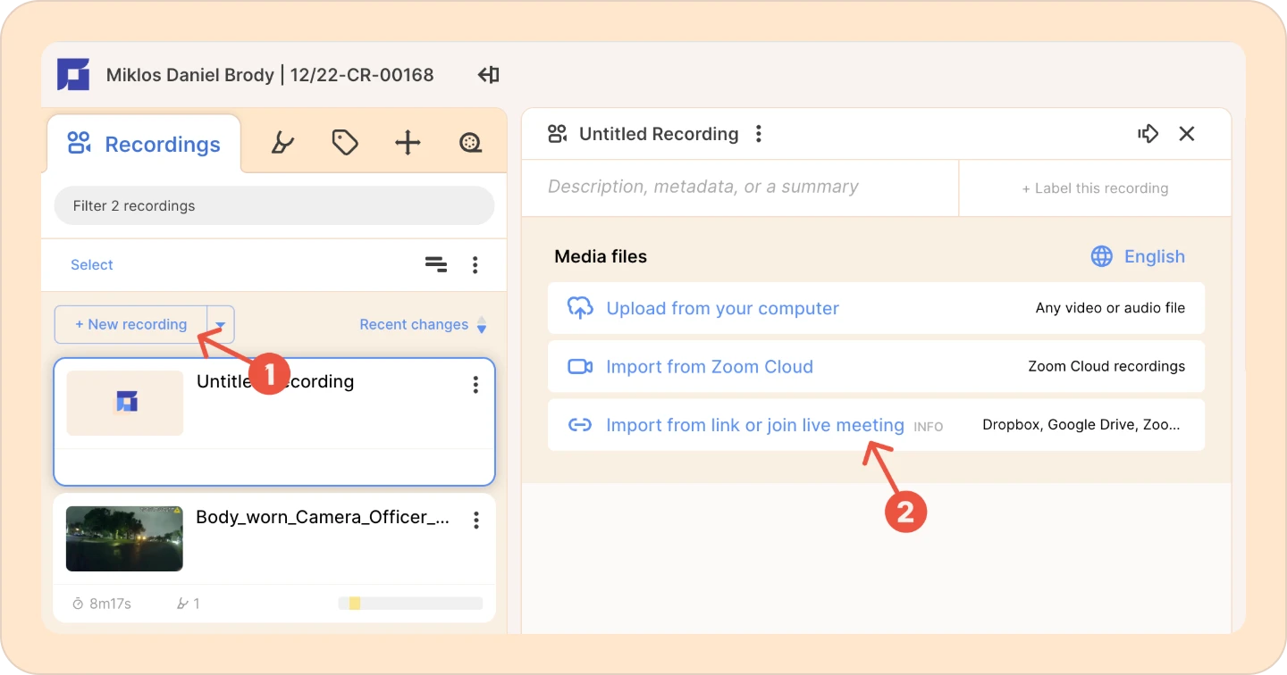 new recording import UI in Reduct
