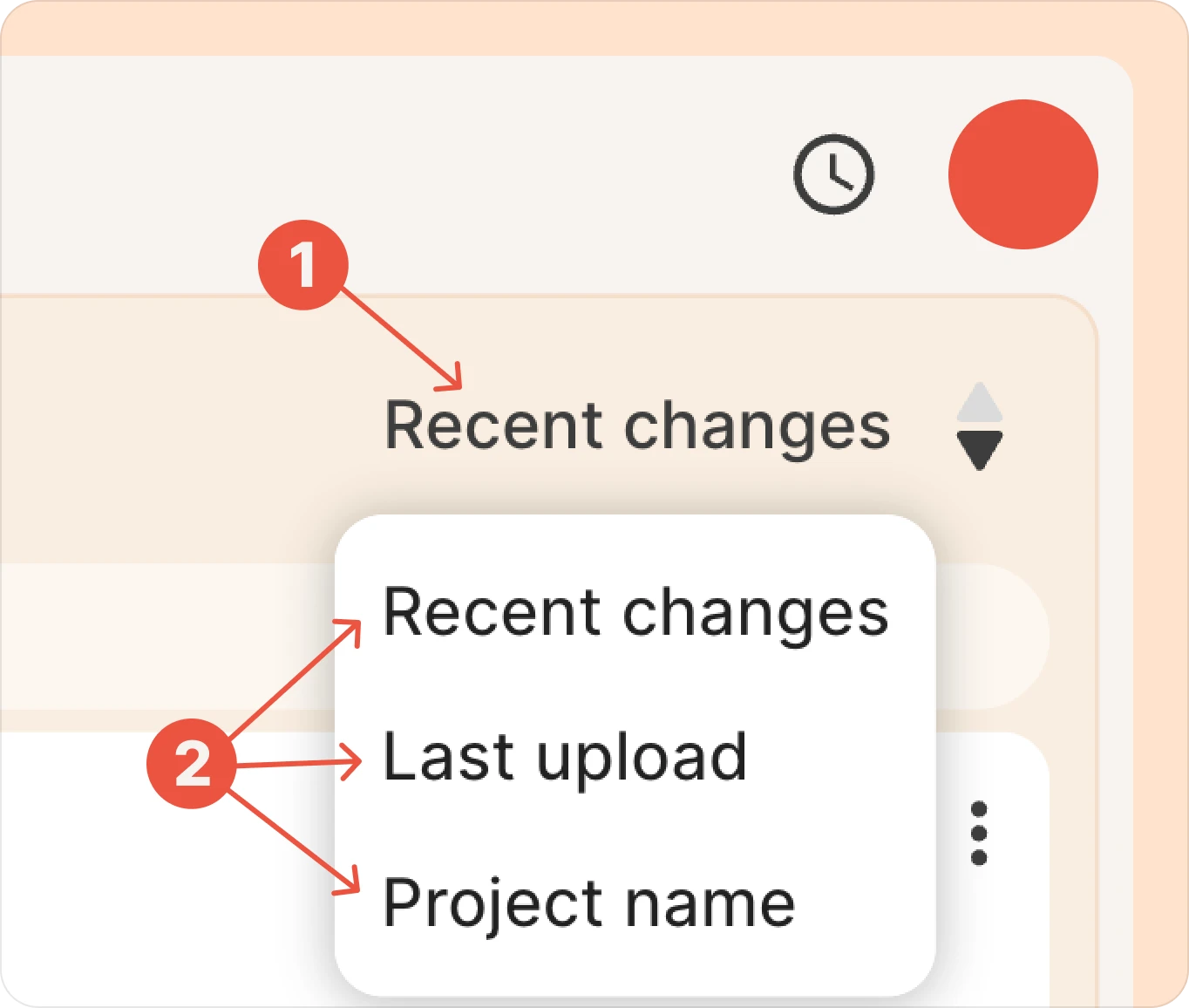 sort projects by recent changes, last upload or project name