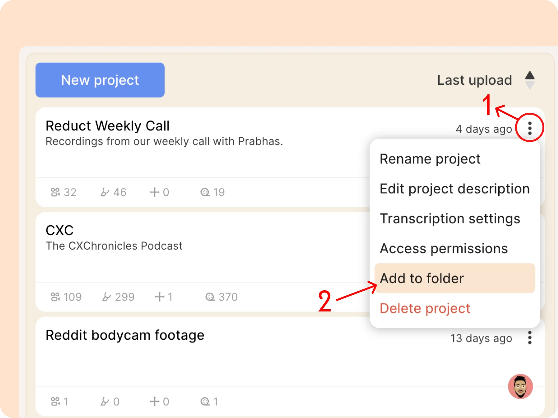 adding a project to a folder in Reduct