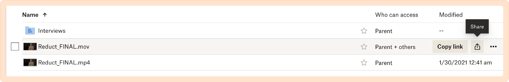 Dropbox share option