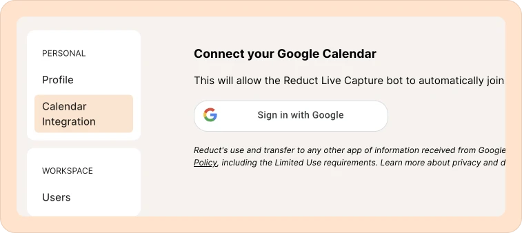 calendar integration for Google Meet transcription