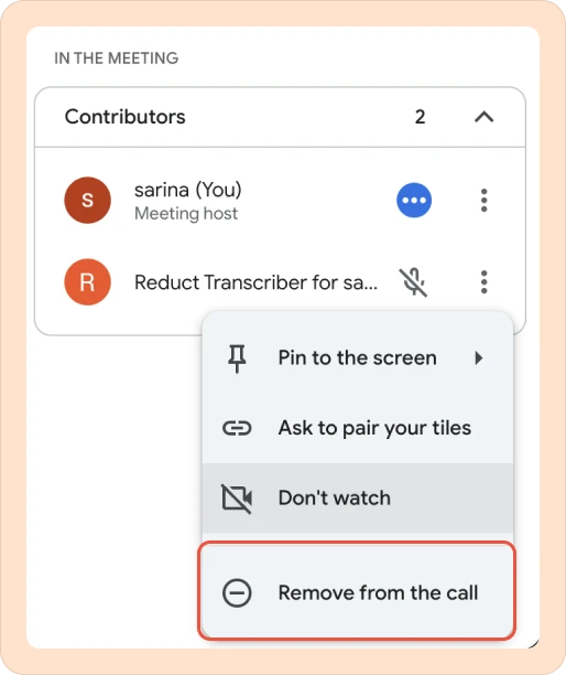 removing transcriber bot from Google Meet