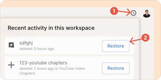restoring deleted items from recent activity panel