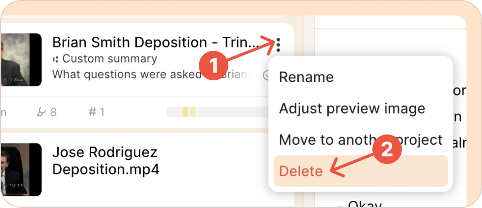 Deleting an item from within a project.