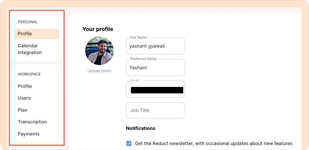 Billing manager's accessibility options in profile.