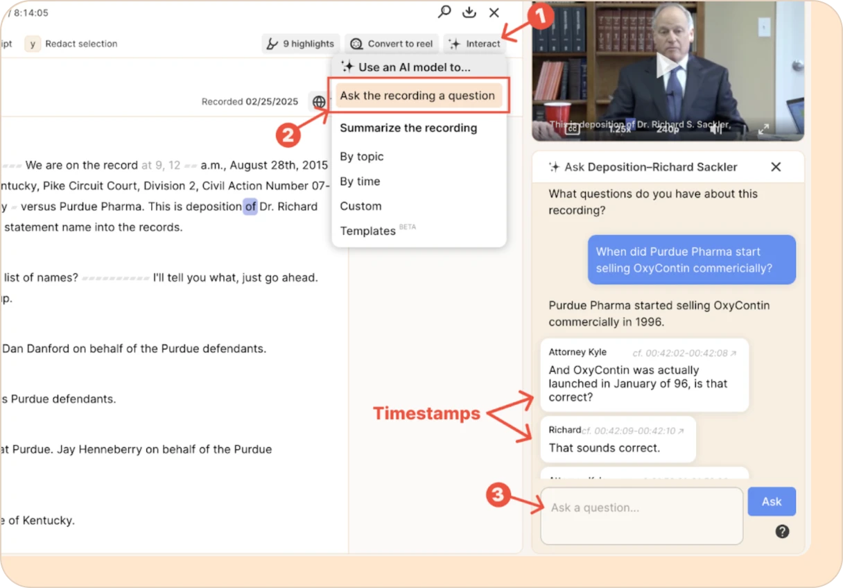 ask-a-recording-sackler how to access the ask feature in Reduct