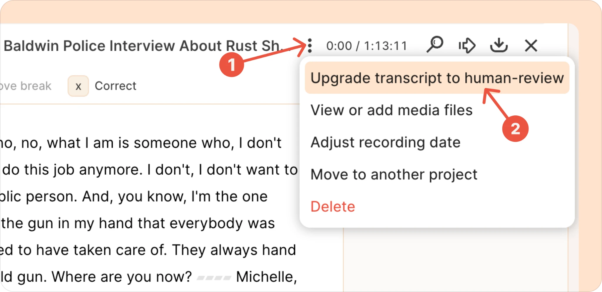 Upgrading to human transcript from computer in Reduct