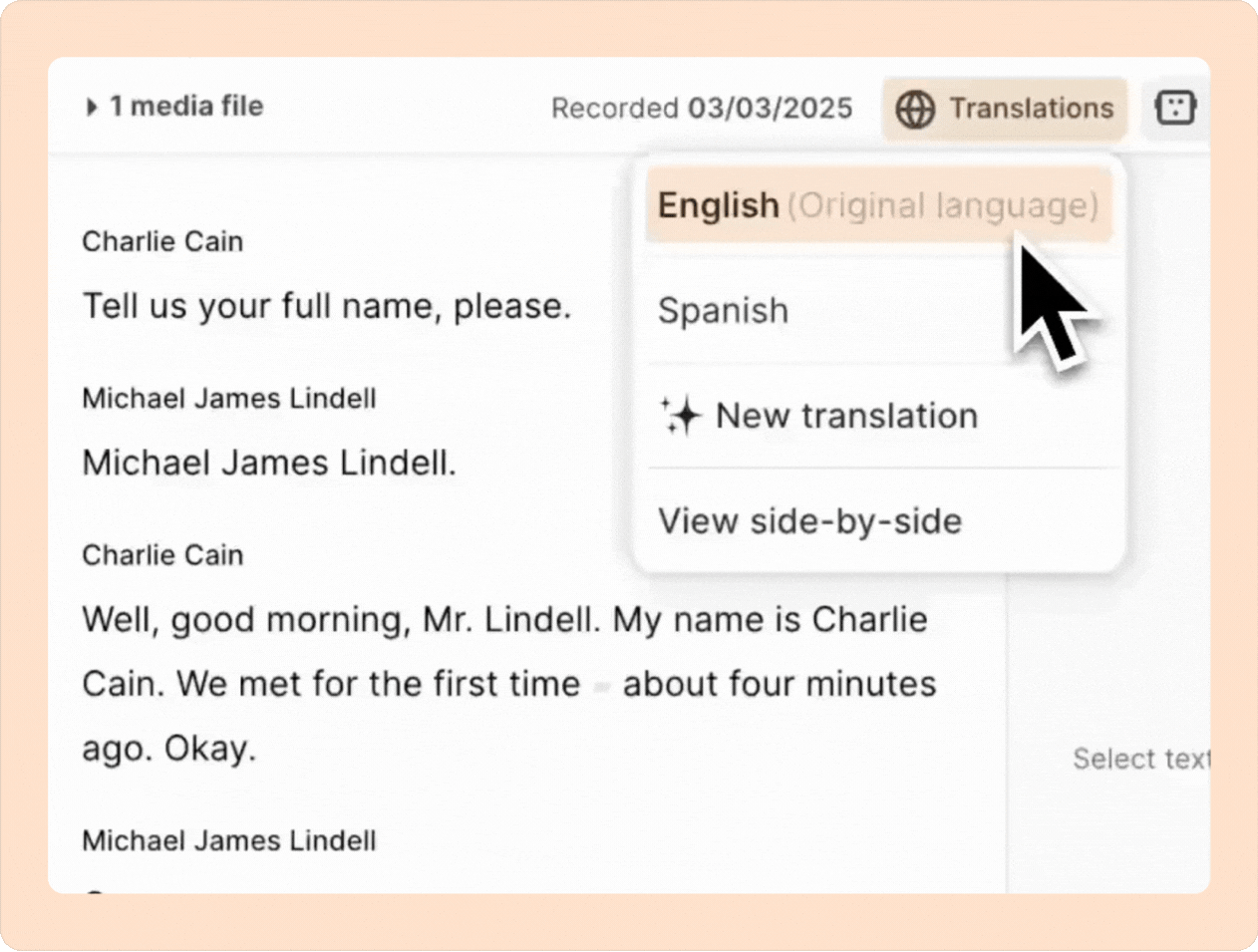 Click on the selected language for translation.