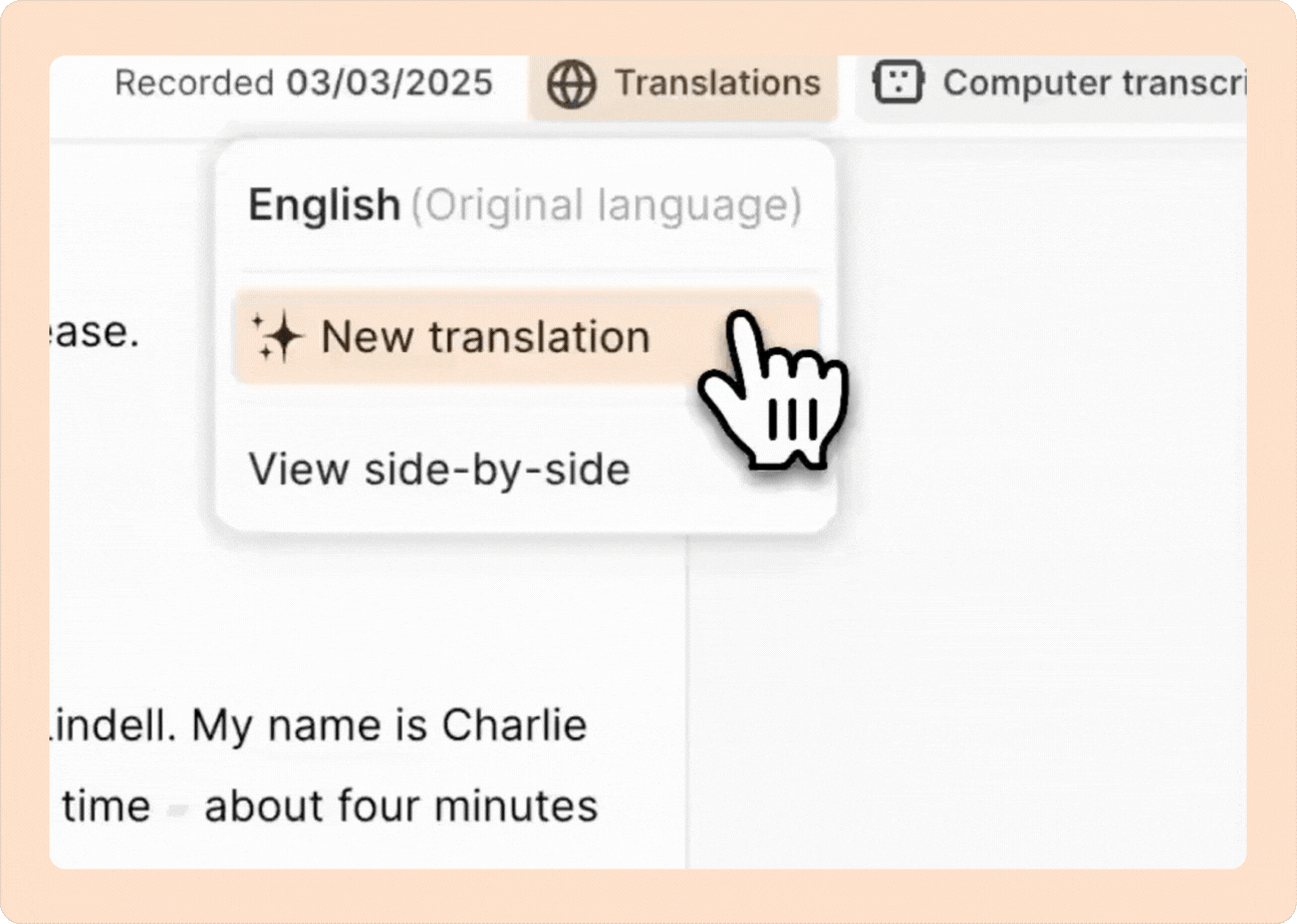 Select new language from translations' list.
