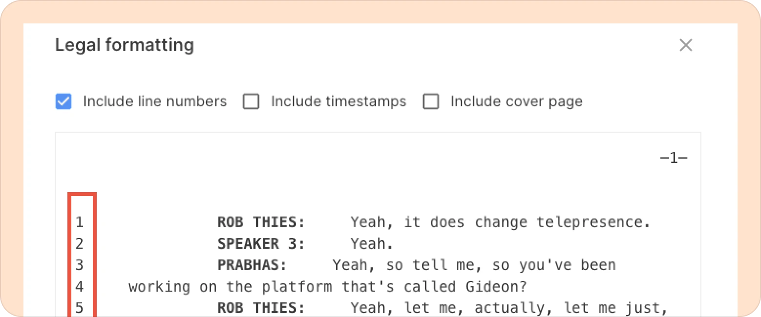 Line numbers in legal-formatted transcript.