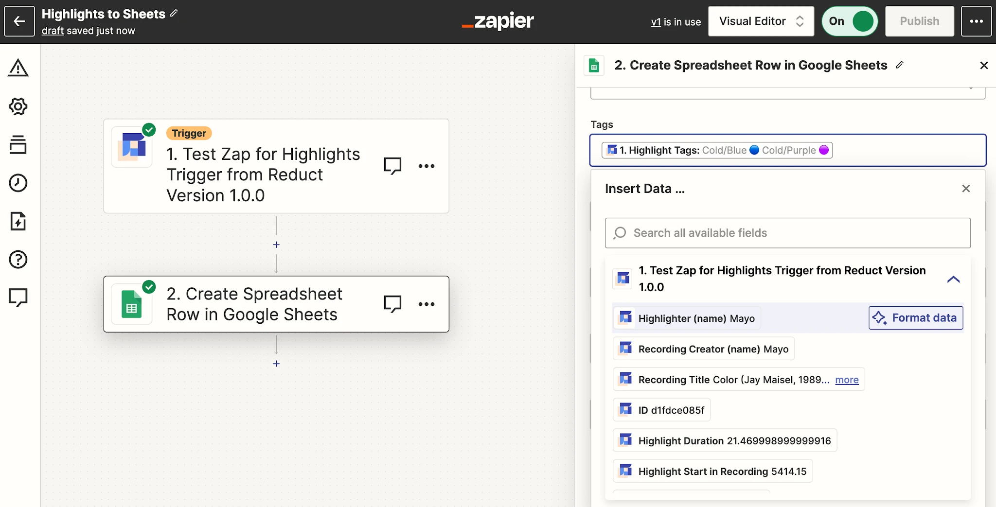 adding Reduct data to Zapier