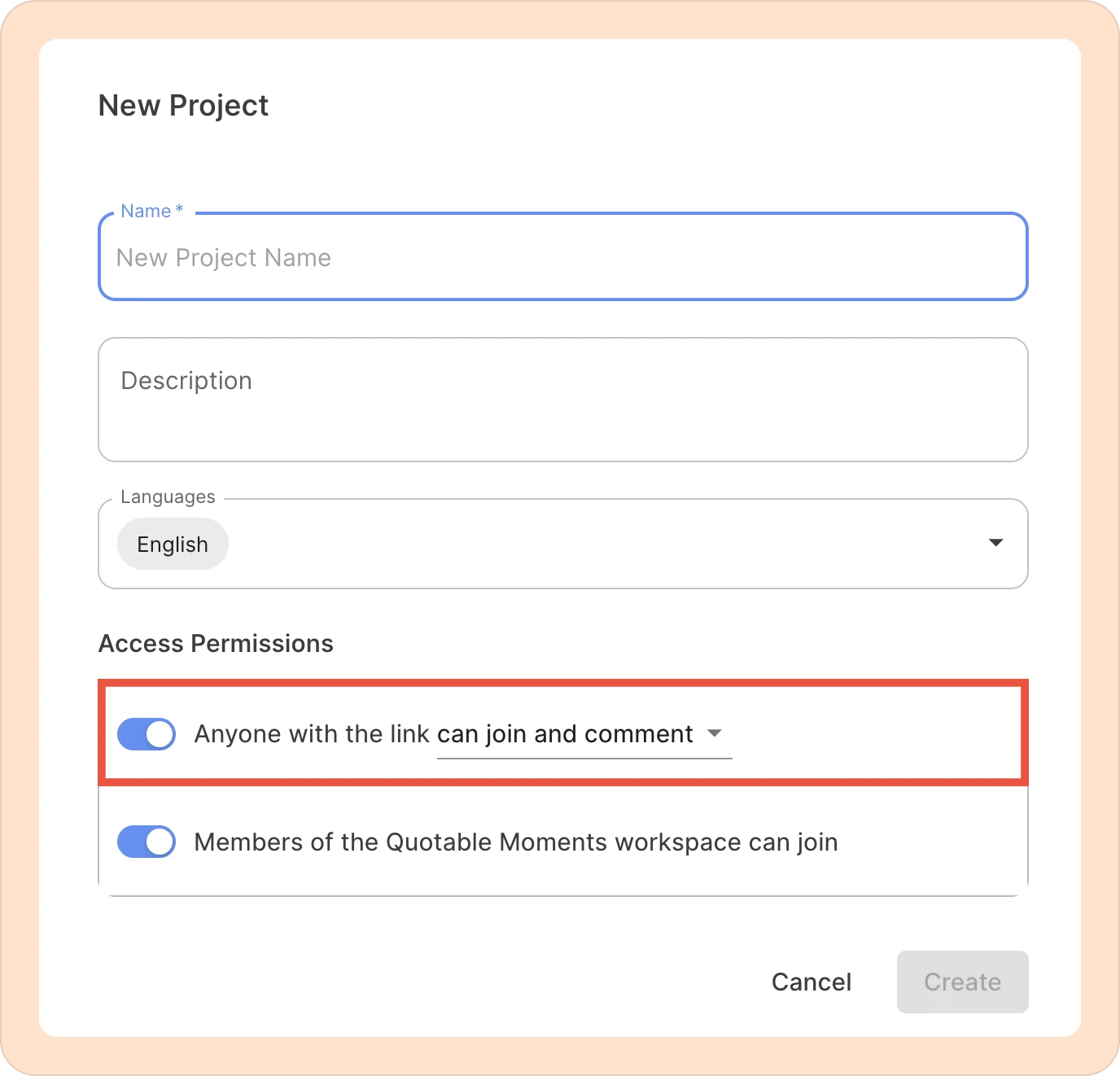 making a new project accessible to your team in Reduct