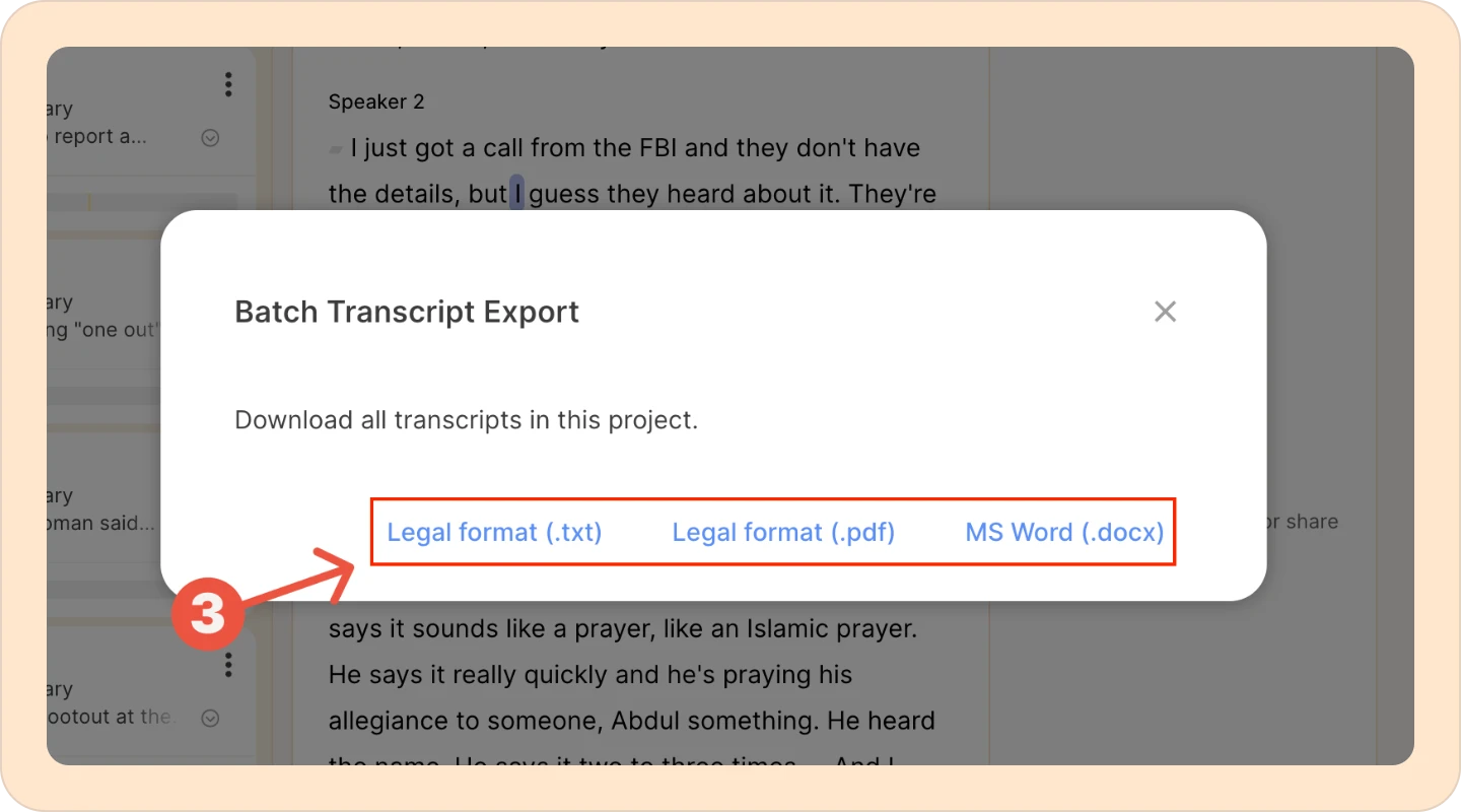 Export transcripts in different formats in Reduct.