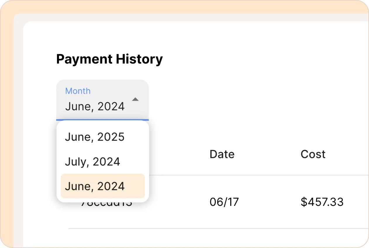 Accessing the payment history in Reduct
