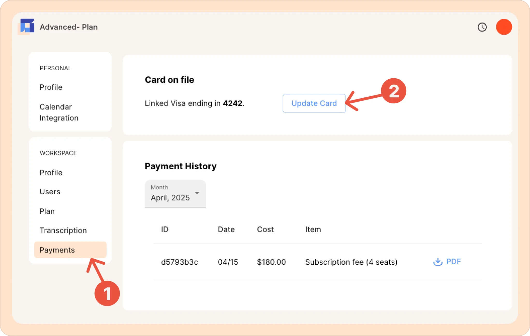updating the credit card in Reduct