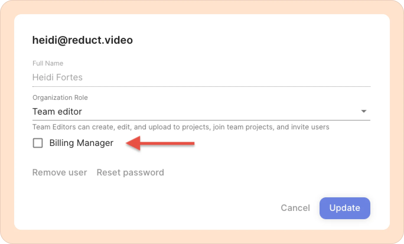 turning on the billing manager in Reduct