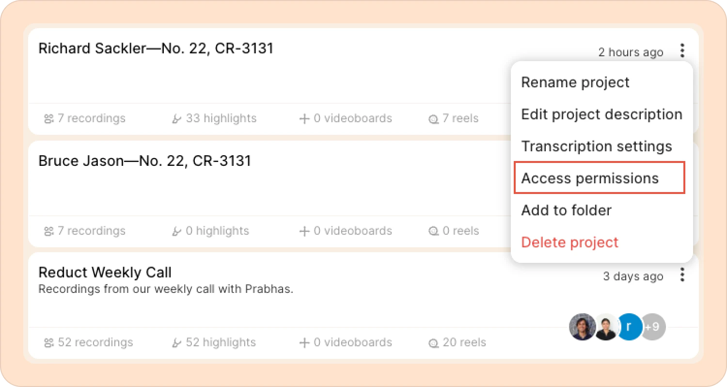 access permissions option of a project in Reduct