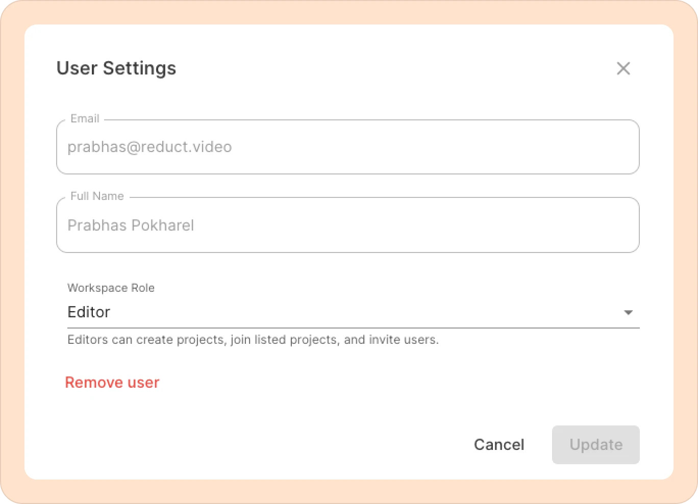 user settings options in Reduct