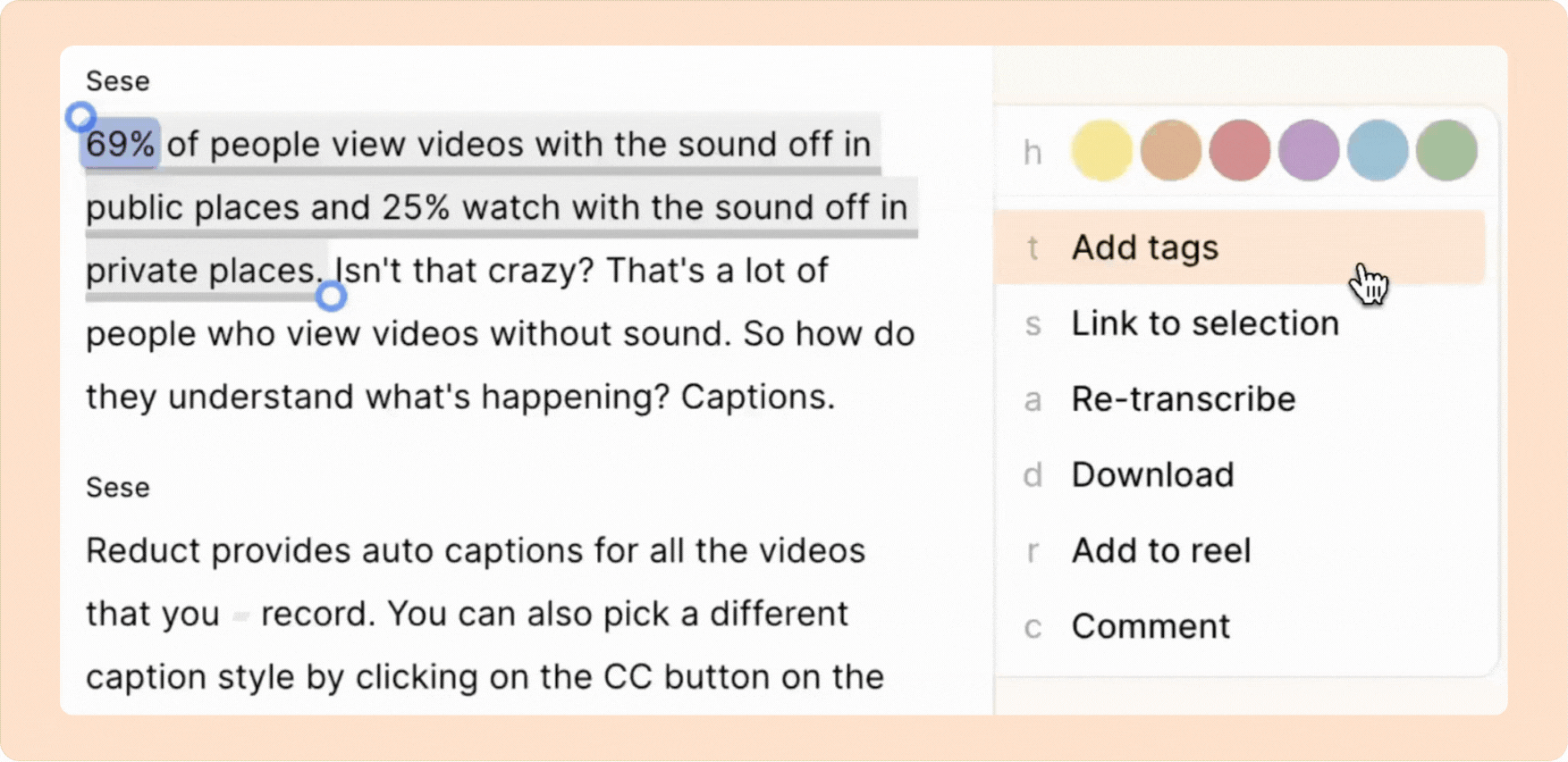 adding a suggested tag in Reduct