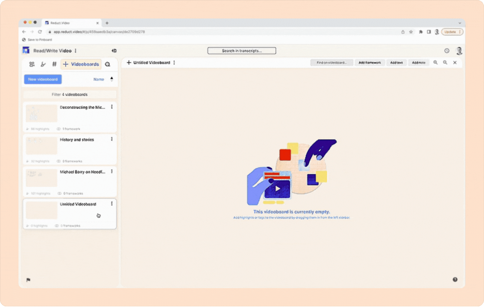 dragging items to a videoboard in Reduct