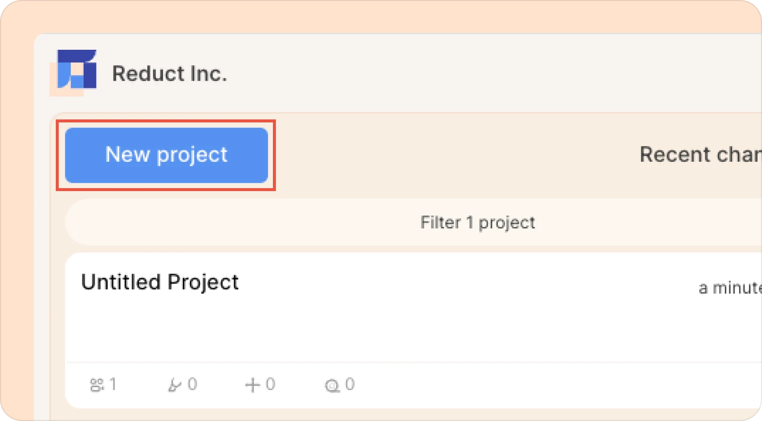 creating a new project in Reduct