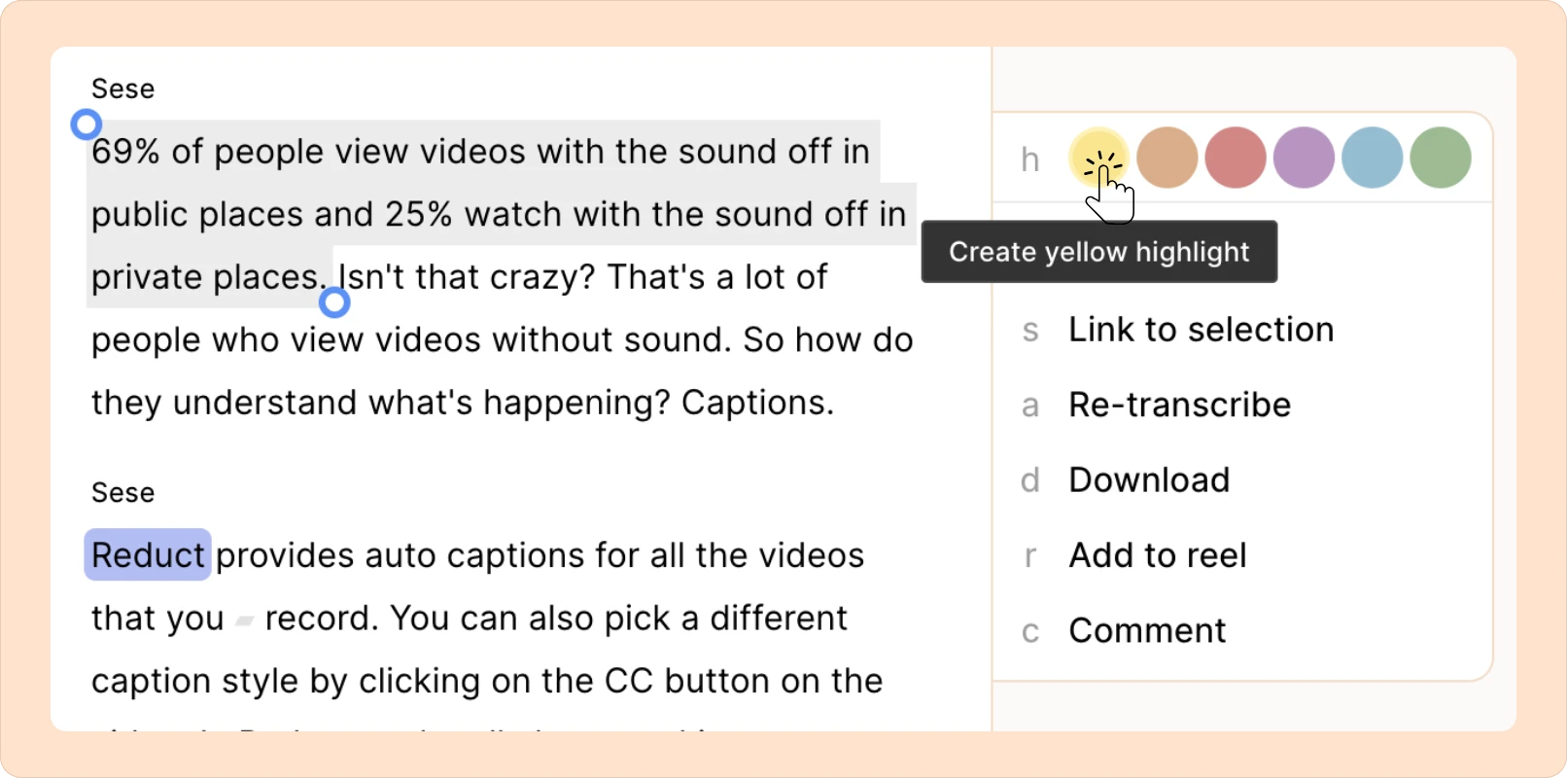 creating highlights in Reduct
