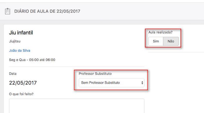 Professor substituto e o botão de Aula Realizada