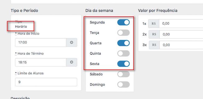 Possibilidade da grade de aula ser uma turma ou um horário