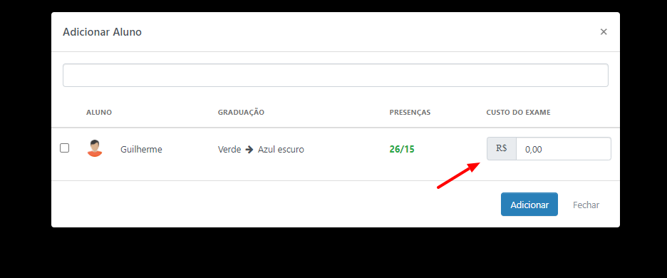 Taxas de exame no DojoWeb