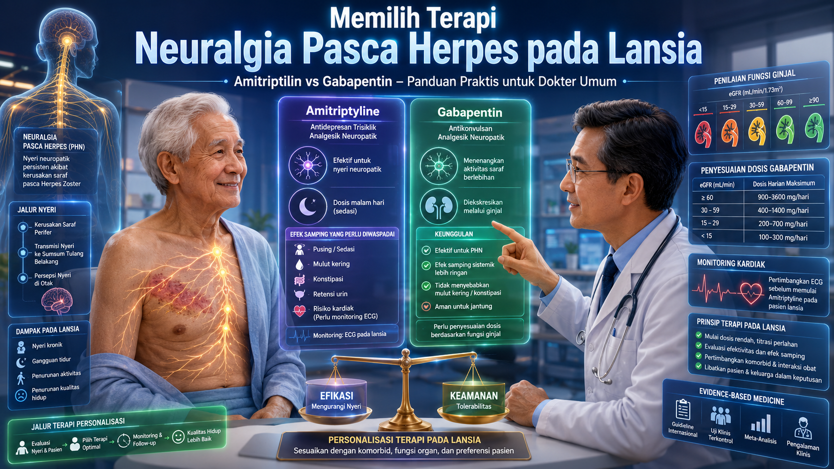 Memilih Terapi Neuralgia Pasca Herpes pada Lansia: Amitriptilin vs Gabapentin – Panduan Praktis untuk Dokter Umum