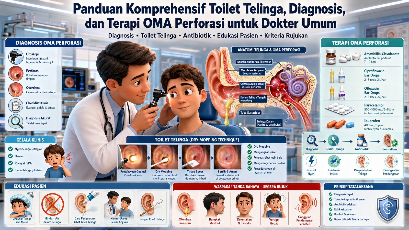 Panduan Komprehensif Toilet Telinga, Diagnosis, dan Terapi OMA Perforasi untuk Dokter Umum