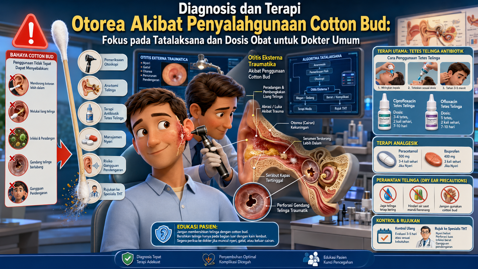 Diagnosis dan Terapi Otorea Akibat Penyalahgunaan Cotton Bud: Fokus pada Tatalaksana dan Dosis Obat untuk Dokter Umum