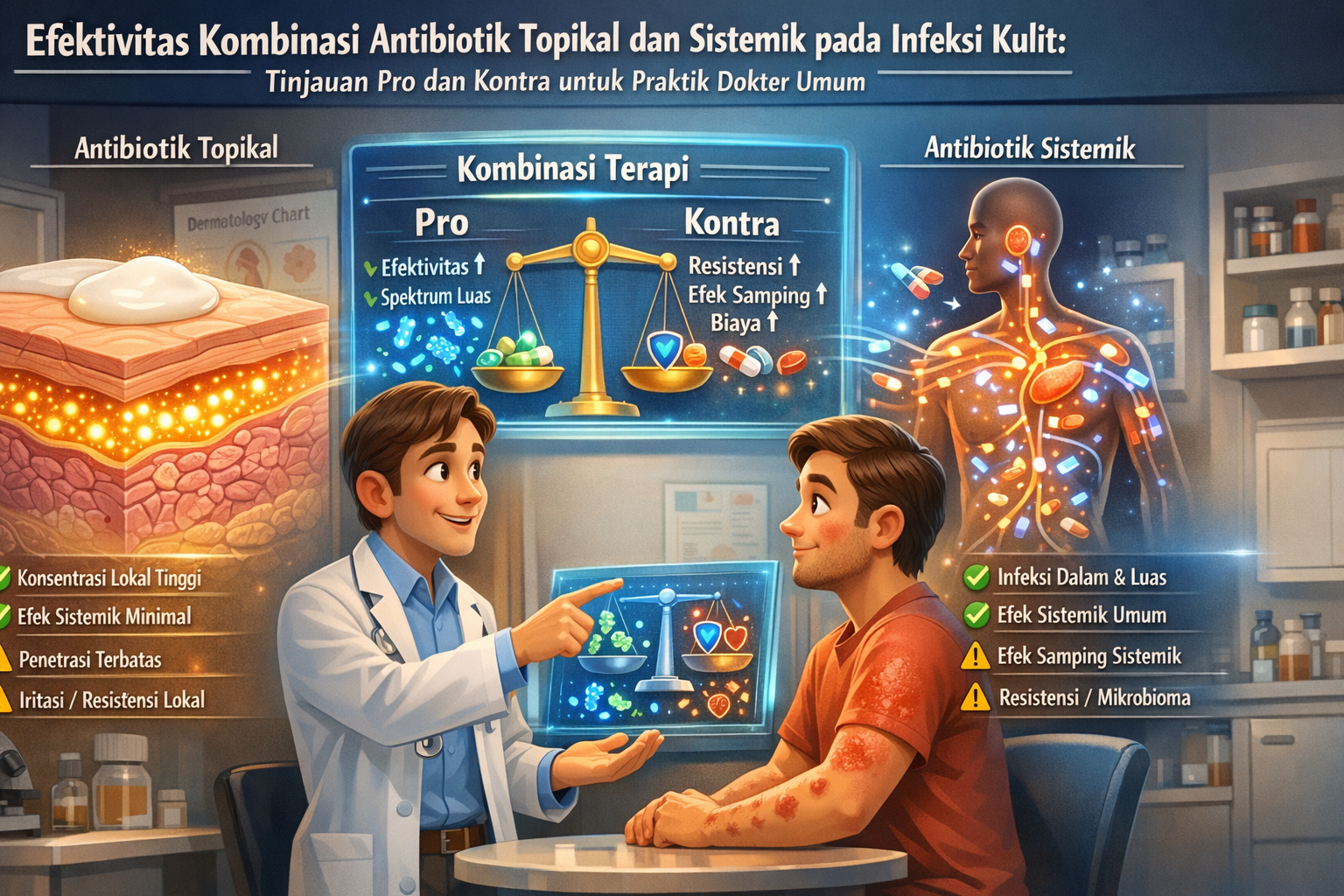 Efektivitas Kombinasi Antibiotik Topikal dan Sistemik pada Infeksi Kulit: Tinjauan Pro dan Kontra untuk Praktik Dokter Umum