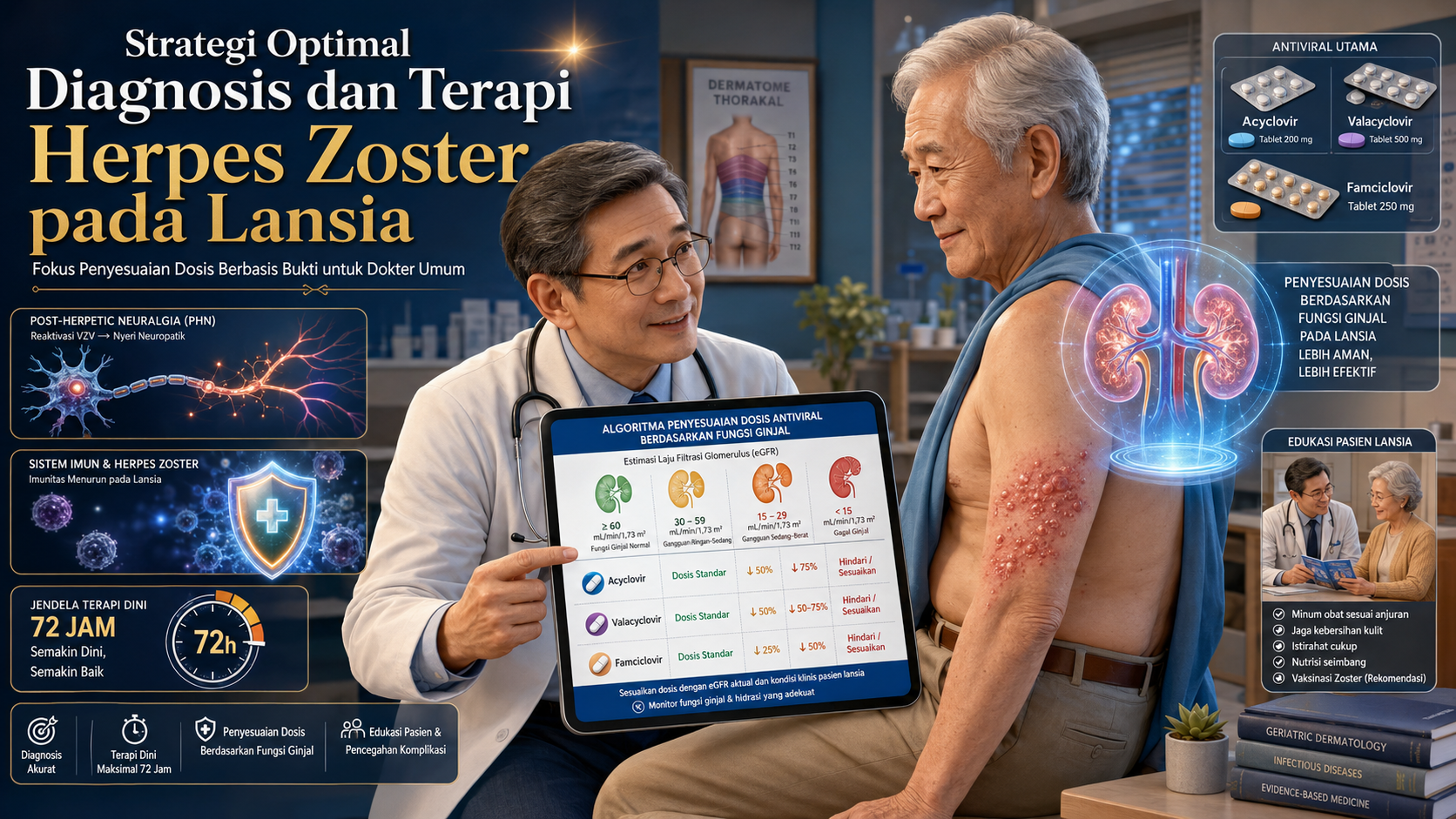 Strategi Optimal Diagnosis dan Terapi Herpes Zoster pada Lansia: Fokus Penyesuaian Dosis Berbasis Bukti