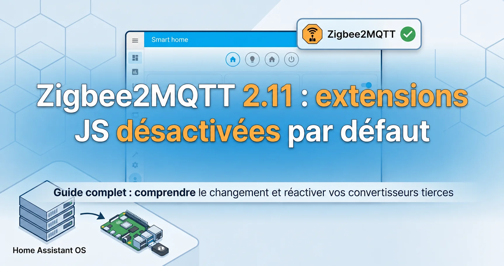 Fichier configuration.yaml de Zigbee2MQTT 2.11 ouvert dans l'éditeur Home Assistant, avec la clé enable_external_js visible dans la section advanced