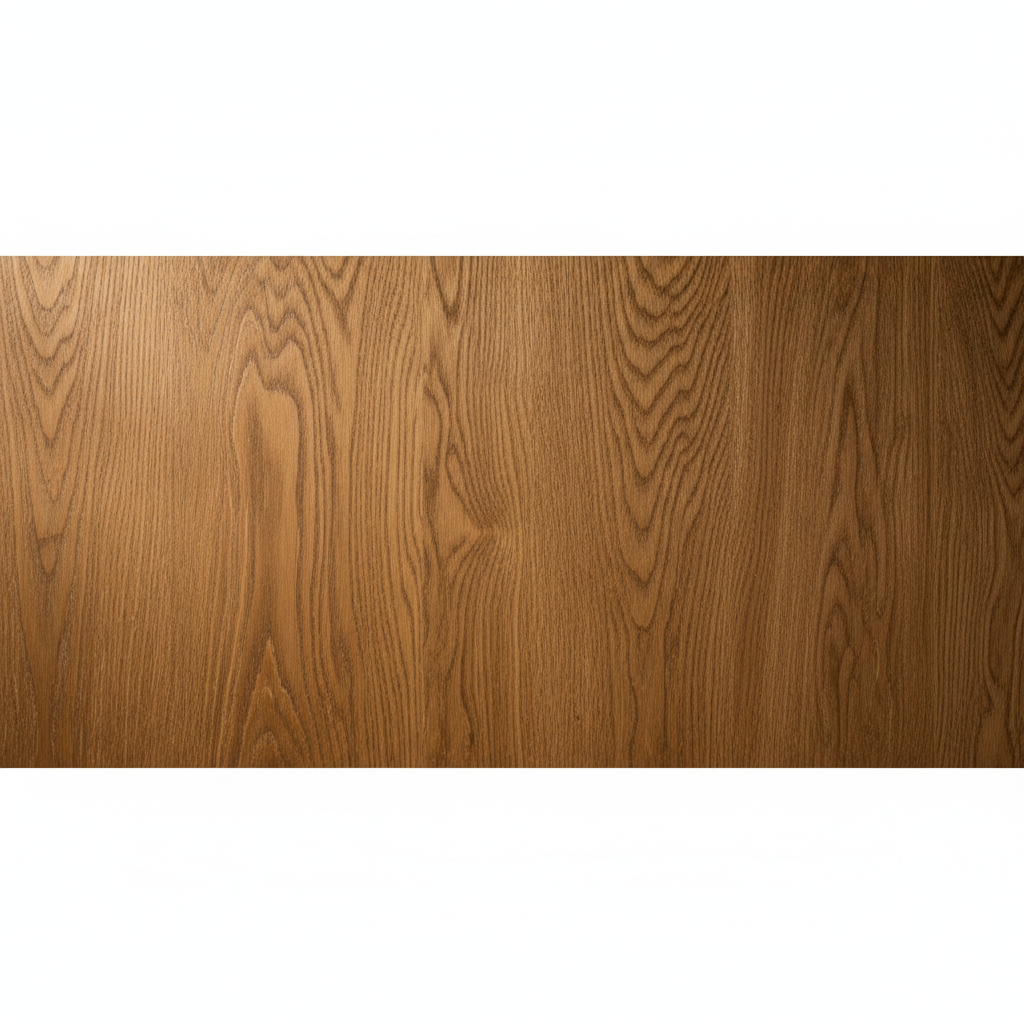 Makro ujęcie pięknej, olejowanej deski dębowej, z wyraźnie widocznym, bogatym usłojeniem i głęboką, ciepłą barwą. Światło delikatnie omiata powierzchnię, podkreślając naturalną fakturę drewna.