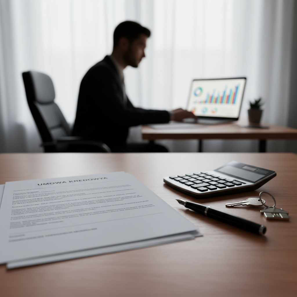 Dobrze zorganizowane domowe biurko z otwartym laptopem pokazującym arkusz kalkulacyjny do budżetowania. Obok leży kalendarz z zaznaczonymi datami płatności i filiżanka kawy. Poranne światło wpadające przez okno tworzy spokojną i produktywną atmosferę. Zdjęcie w stylu fotorealistycznym.