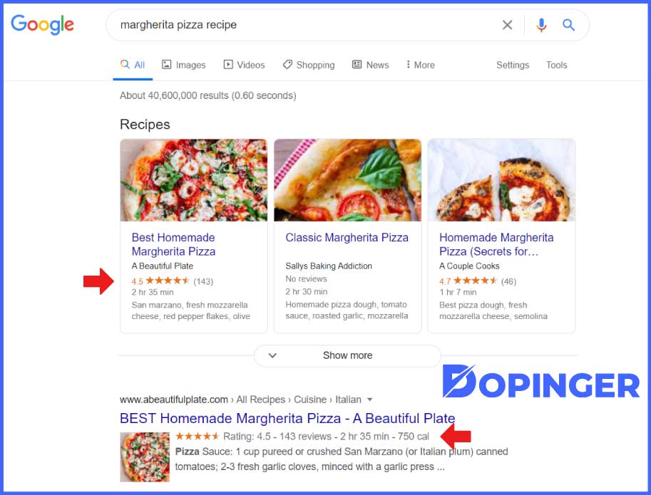 structured data for recipes
