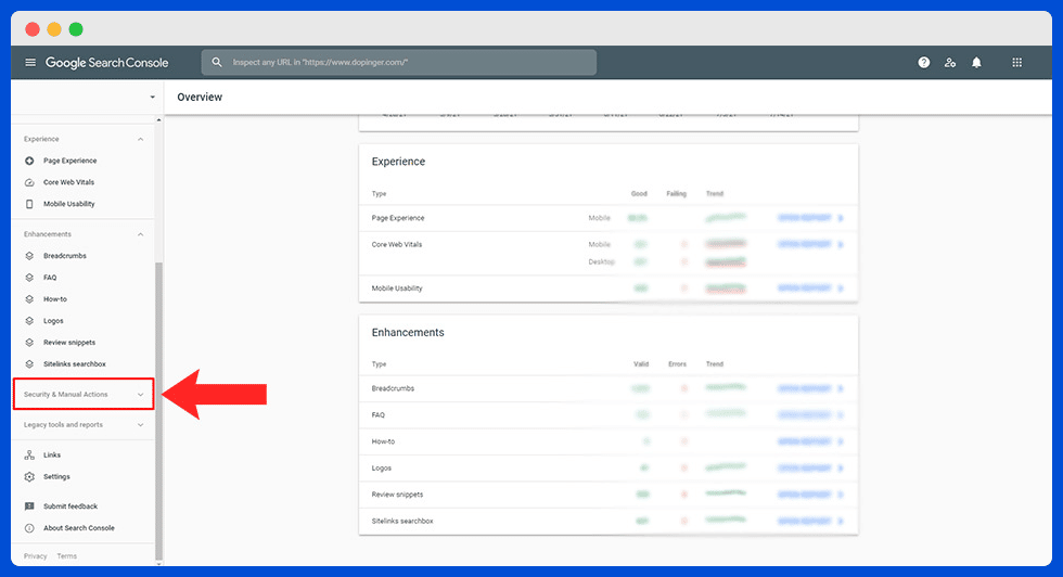 access the security and manual actions tab