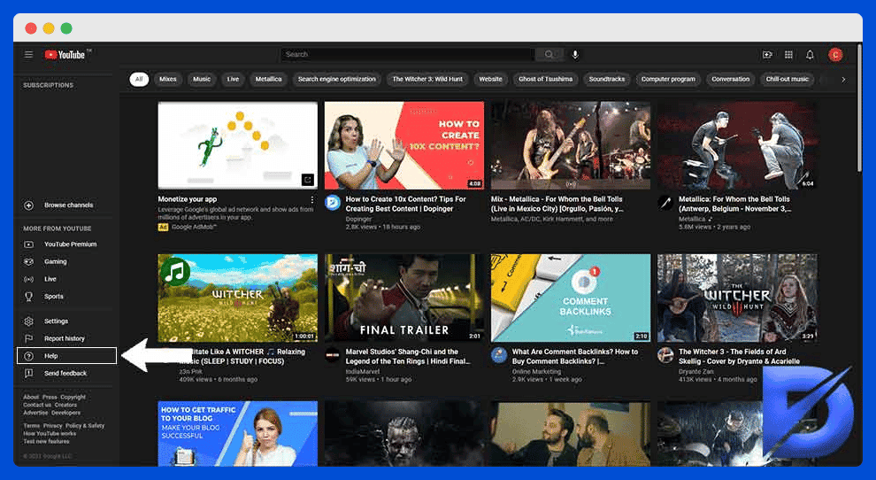 click the help button