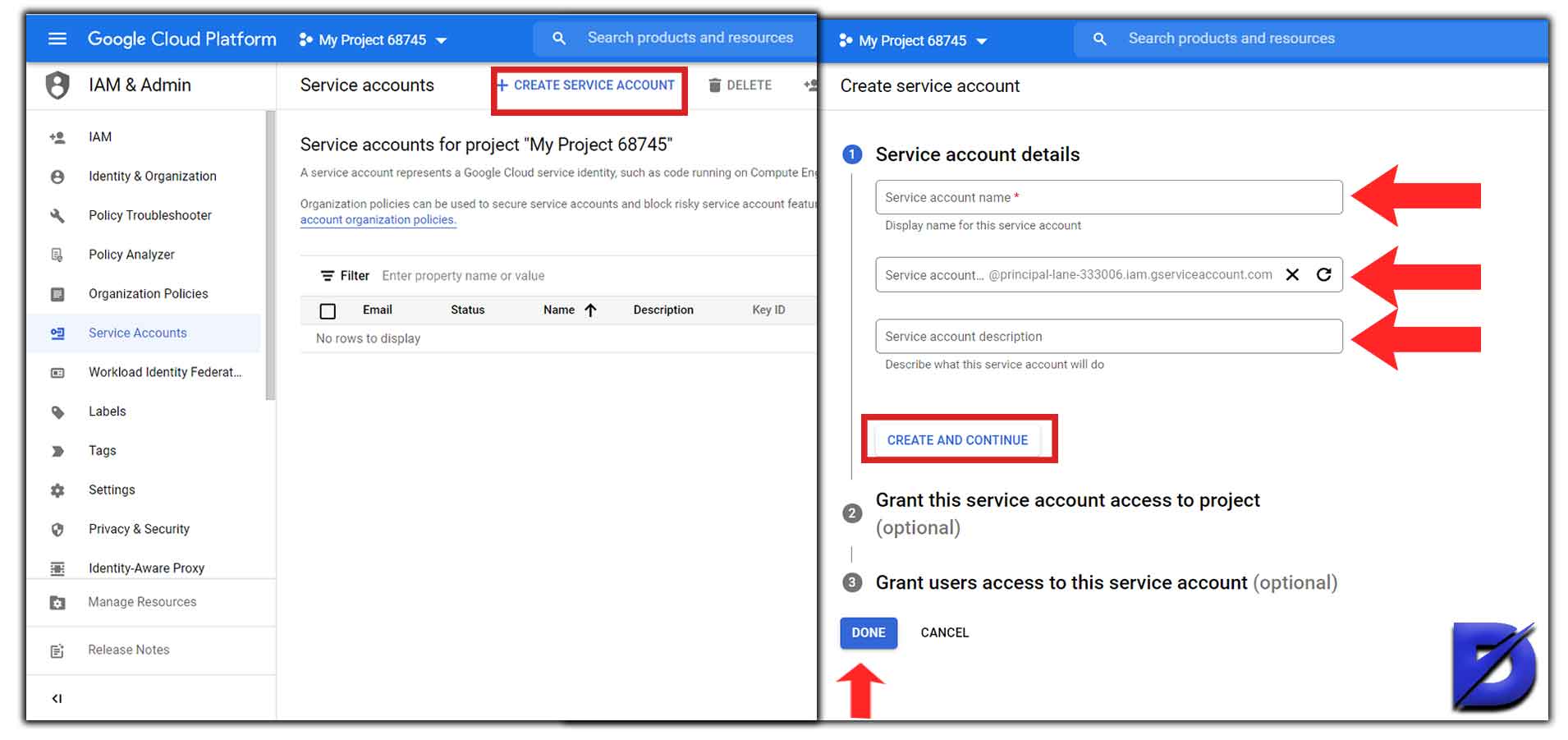 create service account for google indexing api