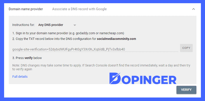 verification via dns