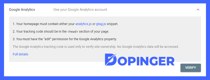 verification via google analytics